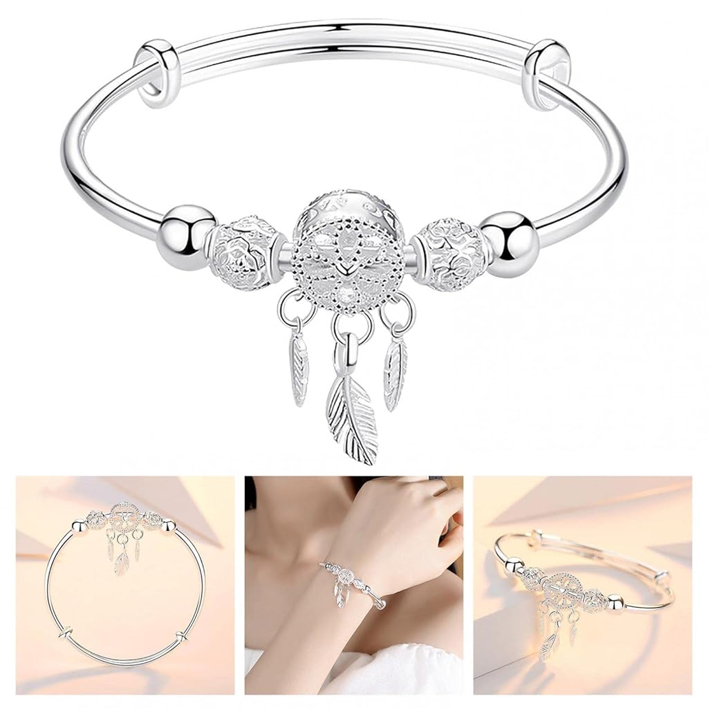 SANNIDHI Silver Bracelet for Women Creative Dreamcatcher Electroplate Bracelet,Adjustable Size,Fashion Stylish Jewelry Bracelet for Girls, With Gift Box SANNIDHI Silver Bracelet for Women Creative Dreamcatcher Electroplate Bracelet,Adjustable Size,Fashion Stylish Jewelry Bracelet for Girls, With Gift Box